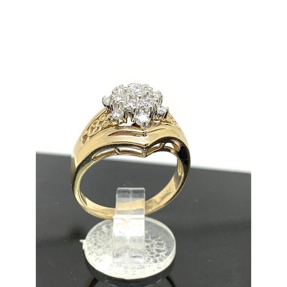 Cocktail Ring Diamond 14k Yellow Gold Cluster 0.35ctw Estate Women's Siz… - Picture 12 of 16